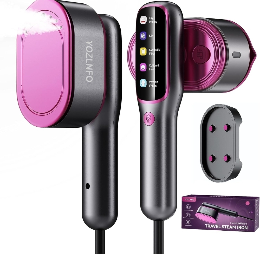 YOZlNFO Travel Steam Iron in Pink and Black